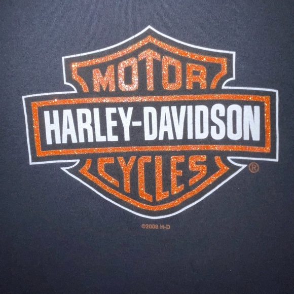 Harley-Davidson Black T Shirt Orange Glitter Bar And Shield Logo Size XL - Picture 11 of 15